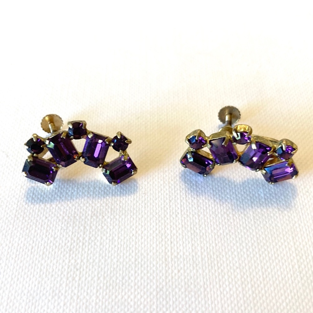 Vintage Purple and Gold Tone Screw Back Earrings